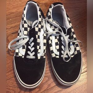 Vans Black and Cream Checkered Sneakers